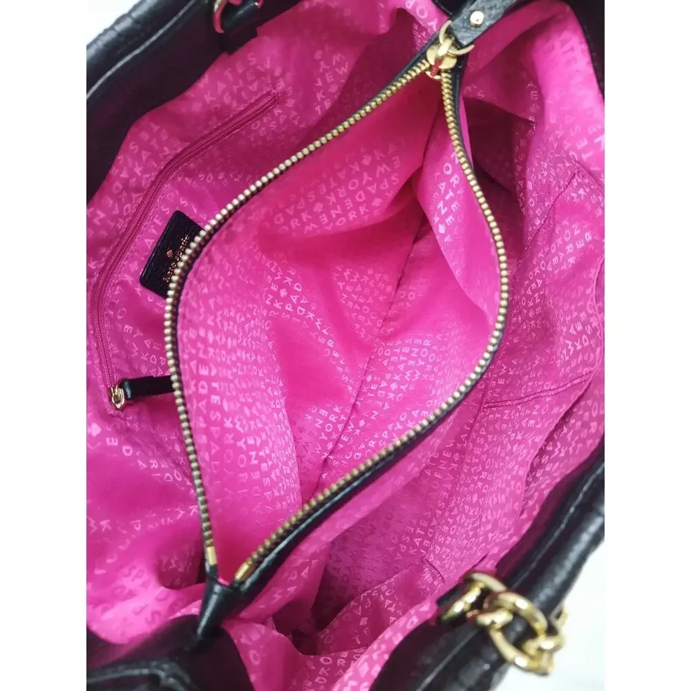 Kate Spade Black Leather Quilted Chain Strap Turnlock Satchel Shoulder Bag